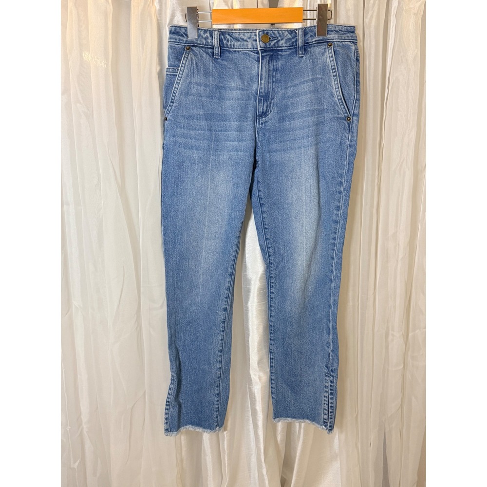 Michael Kors Straight Leg Jeans Womens 6 Blue Light Wash Raw Hem Stretch